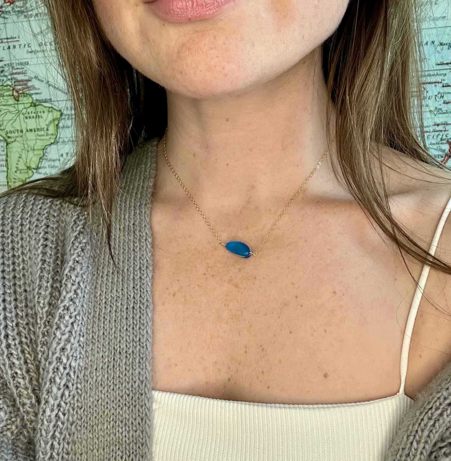 Denim Blue Sea Glass Necklace