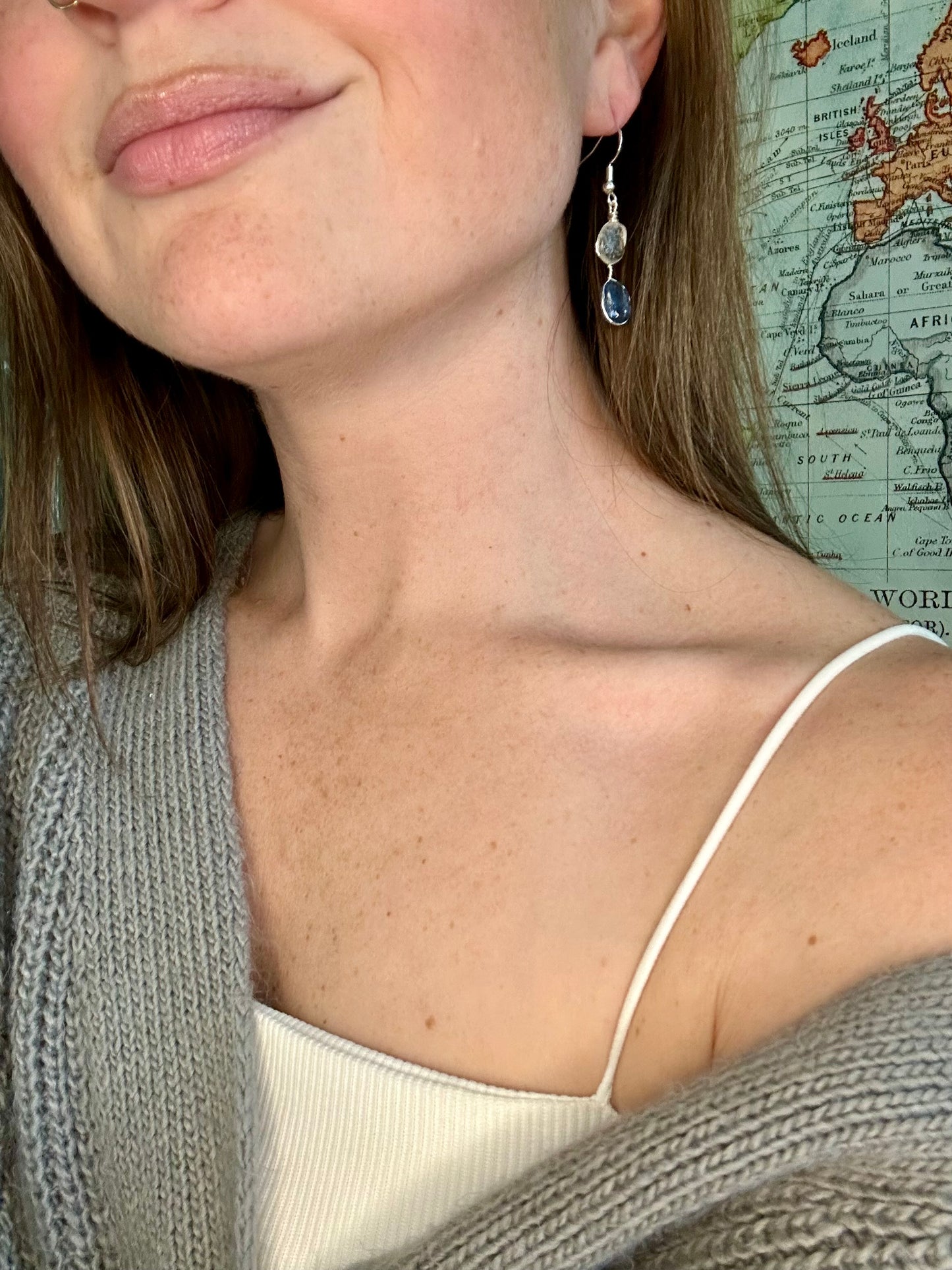 Dangling Blue and Clear Sea Glass Earrings