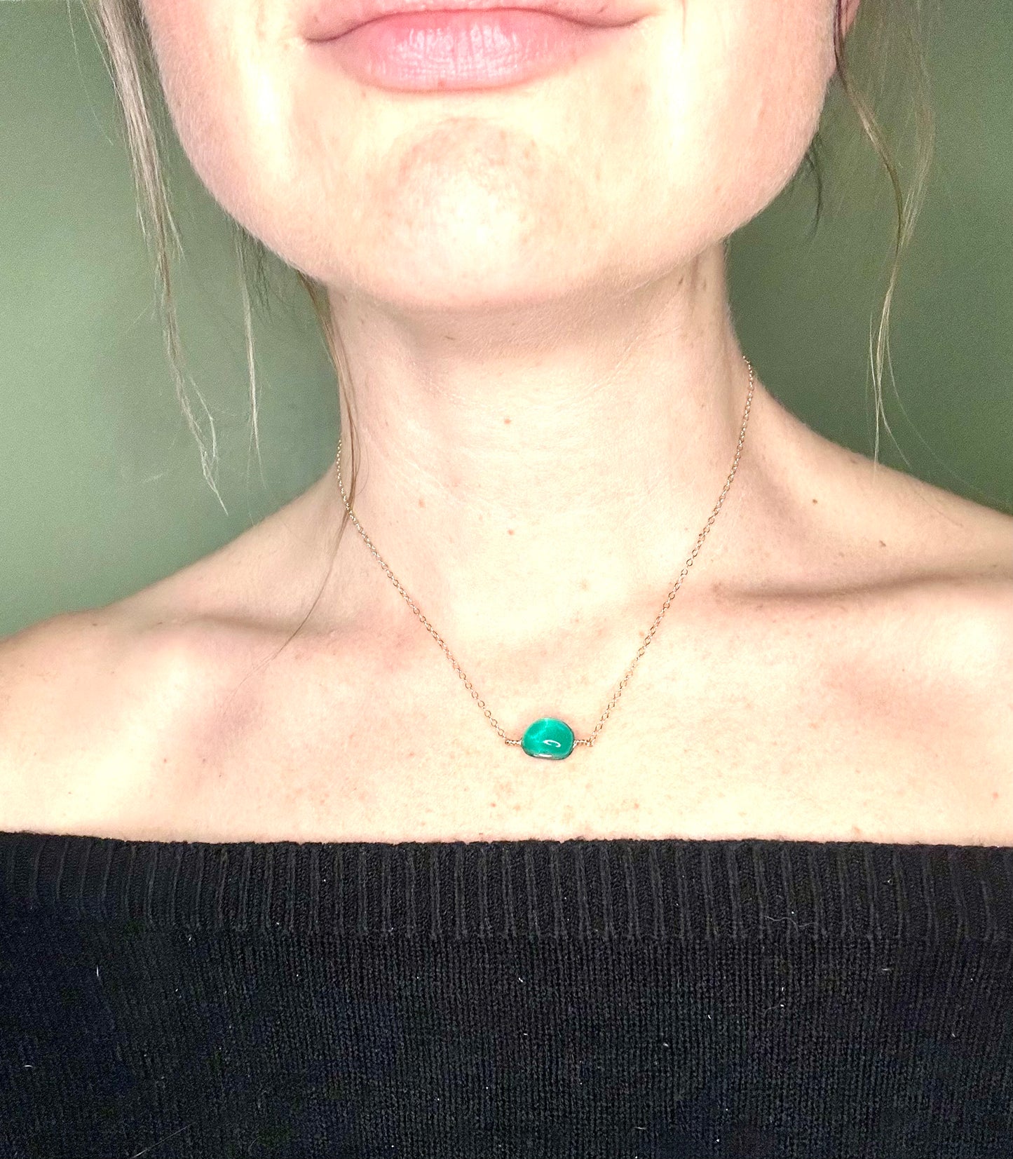 Dark Cyan Sea Glass Necklace