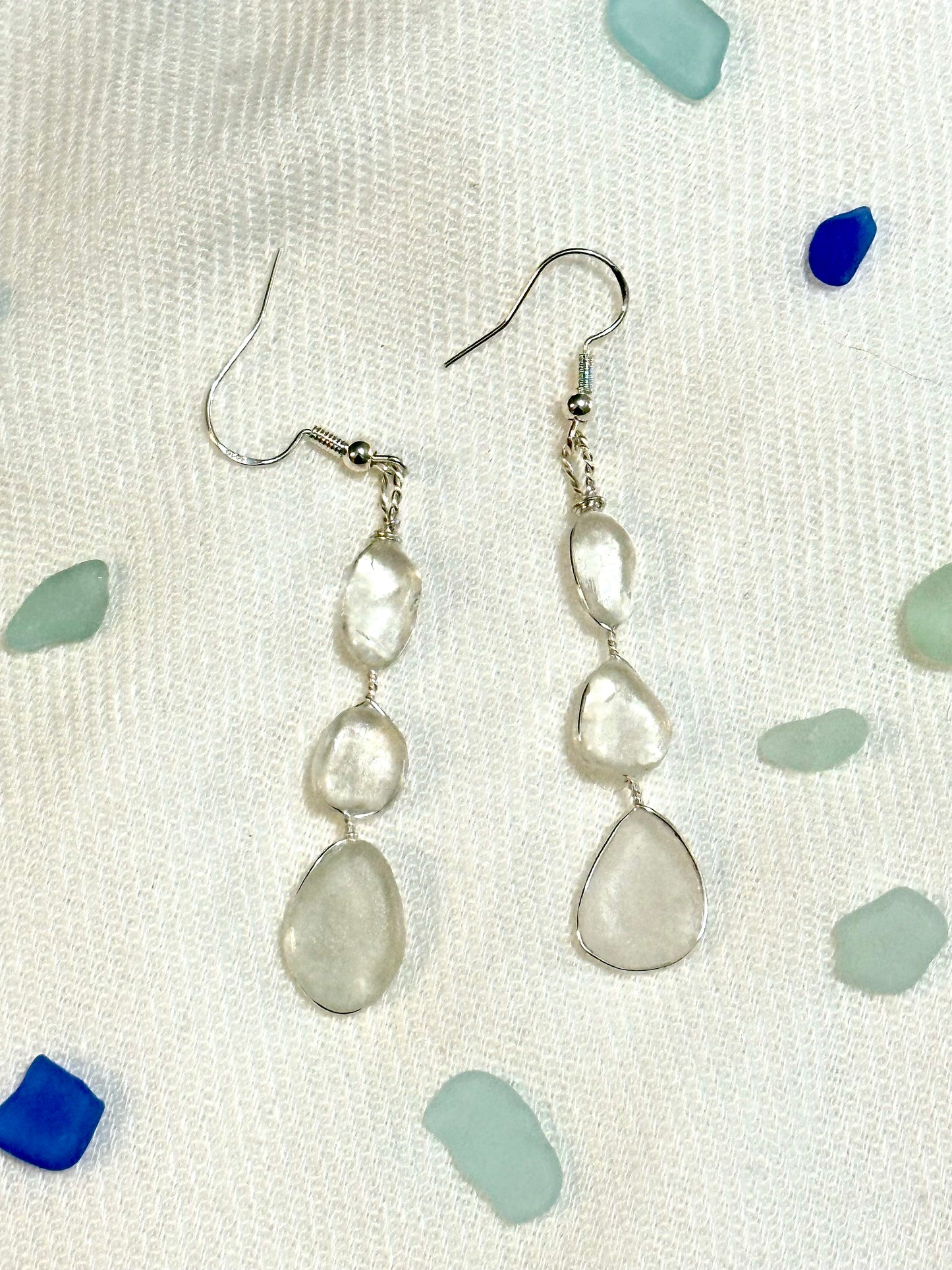 Clear Dangling Sea Glass Earrings