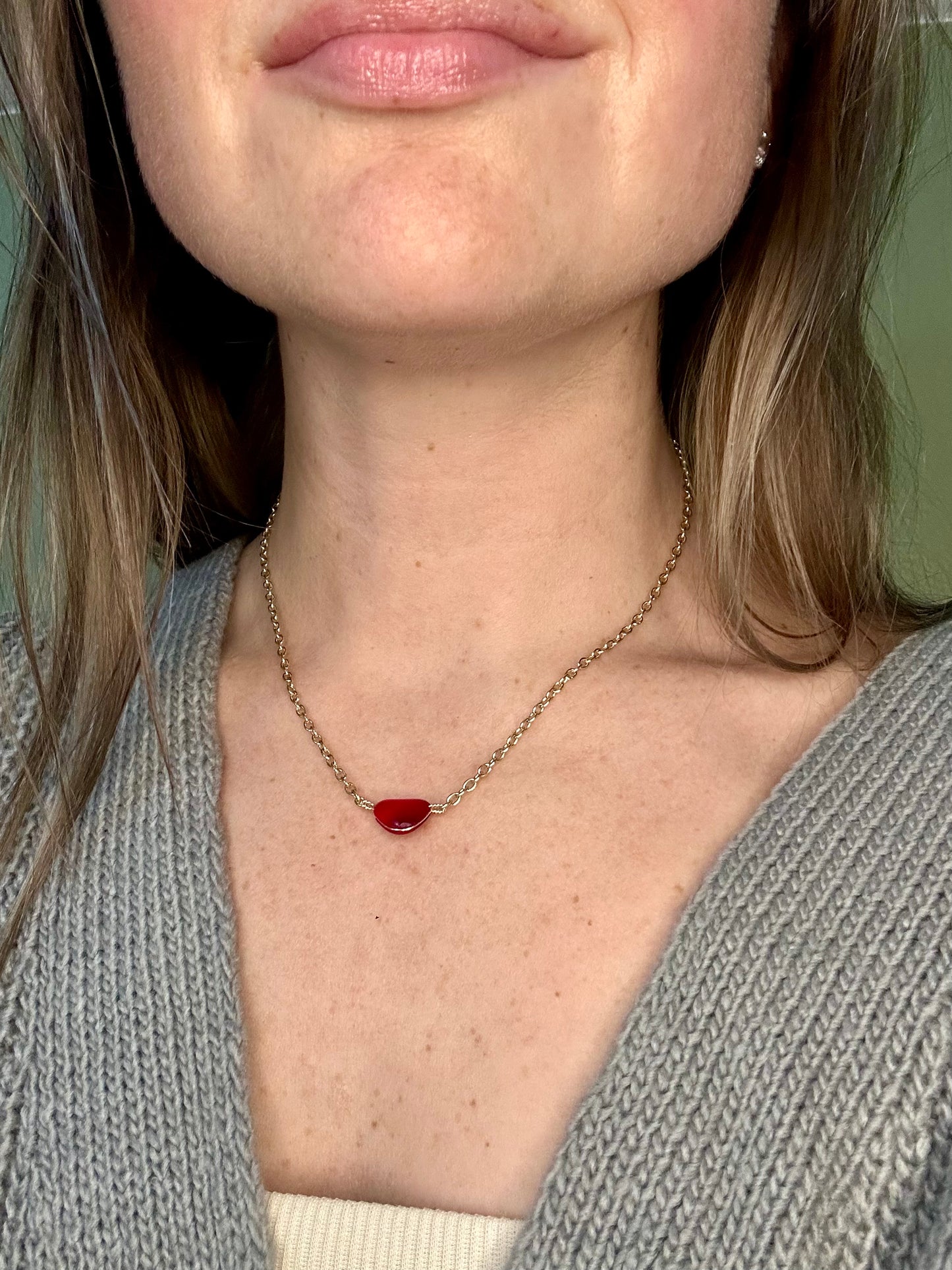 Ruby Red Sea Glass Necklace