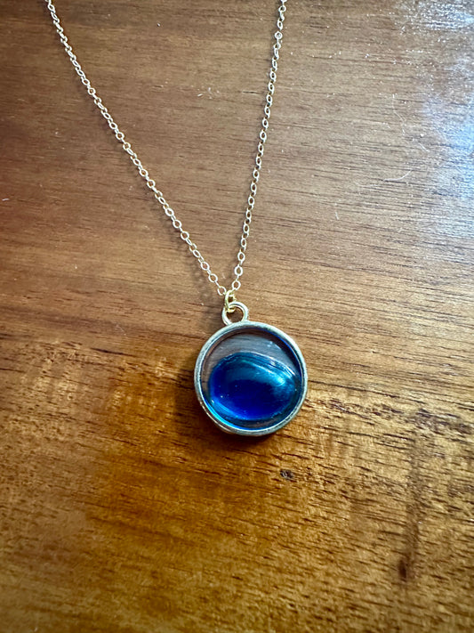 Deep Blue Sea Glass Pendant Necklace