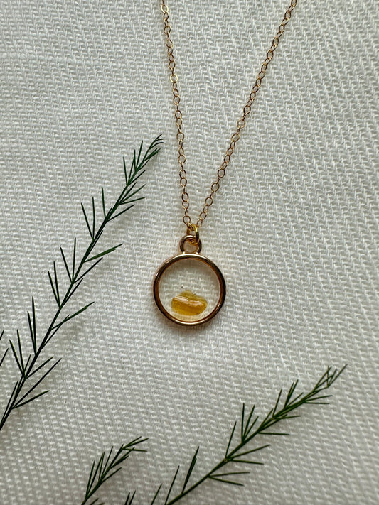 Amber Sea Glass Gold Pendant Necklace