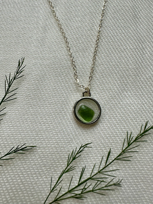 Basil Green Sea Glass Pendant Necklace