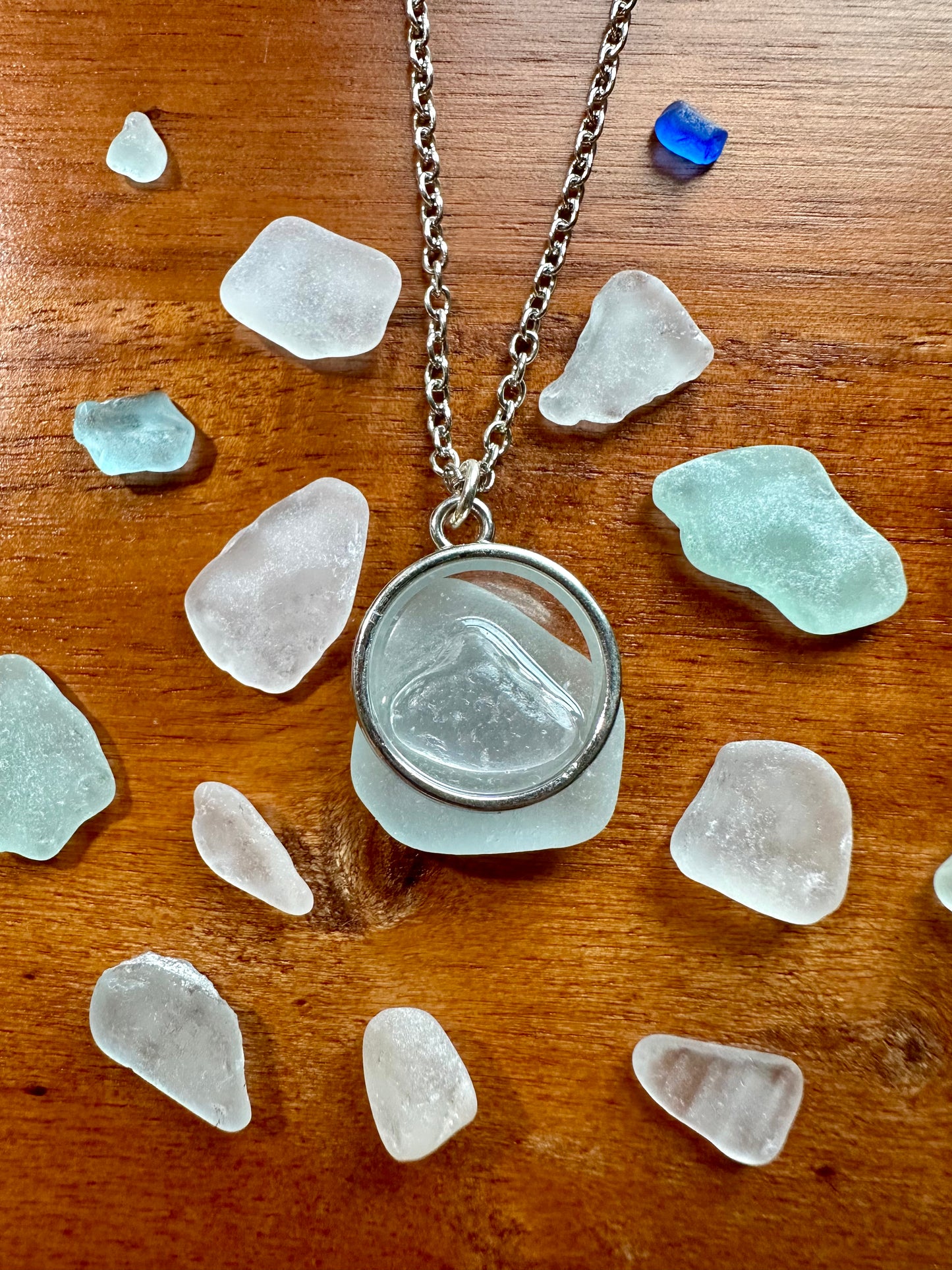 Clear Sea Glass Pendant Necklace