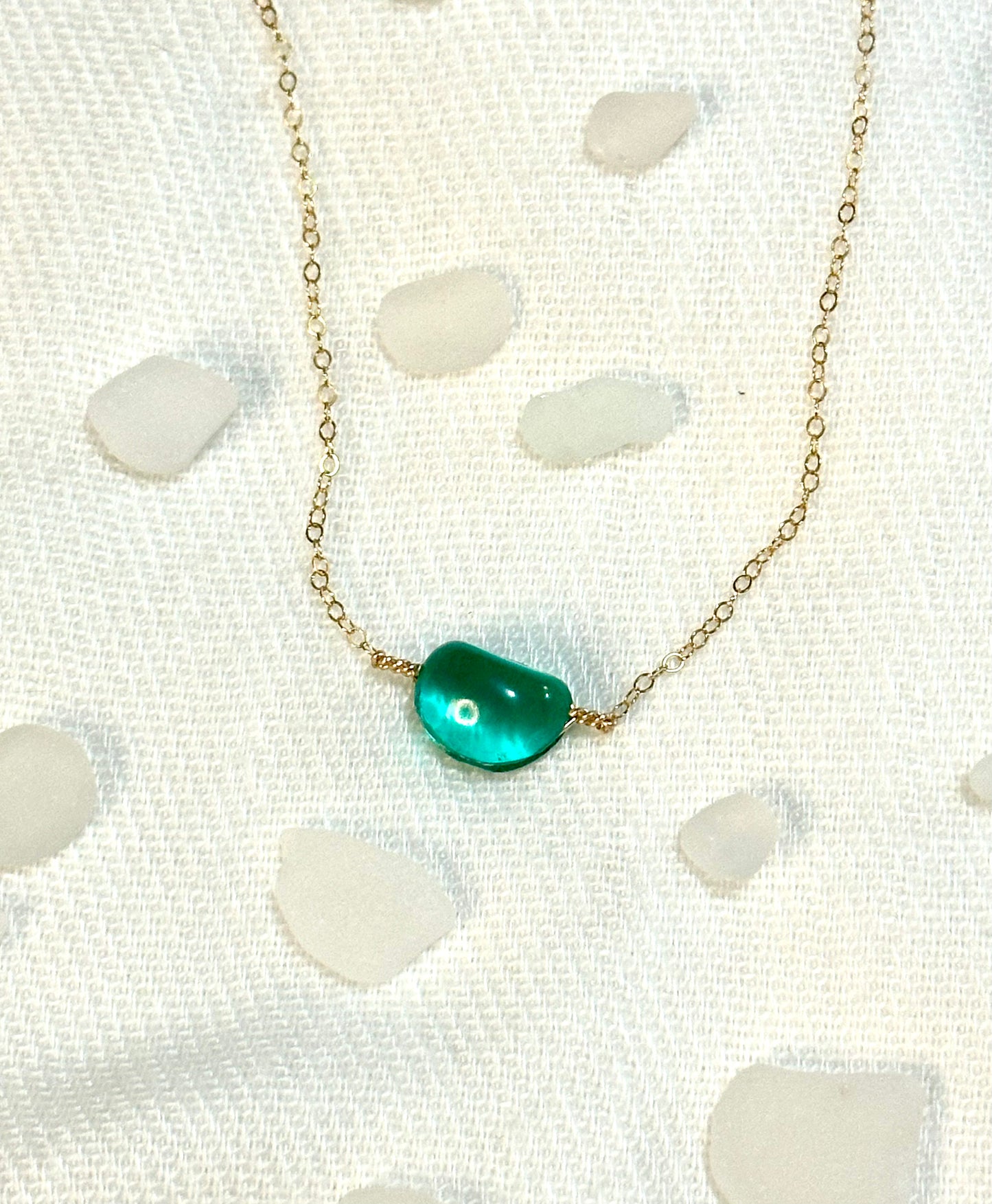 Dark Cyan Sea Glass Necklace