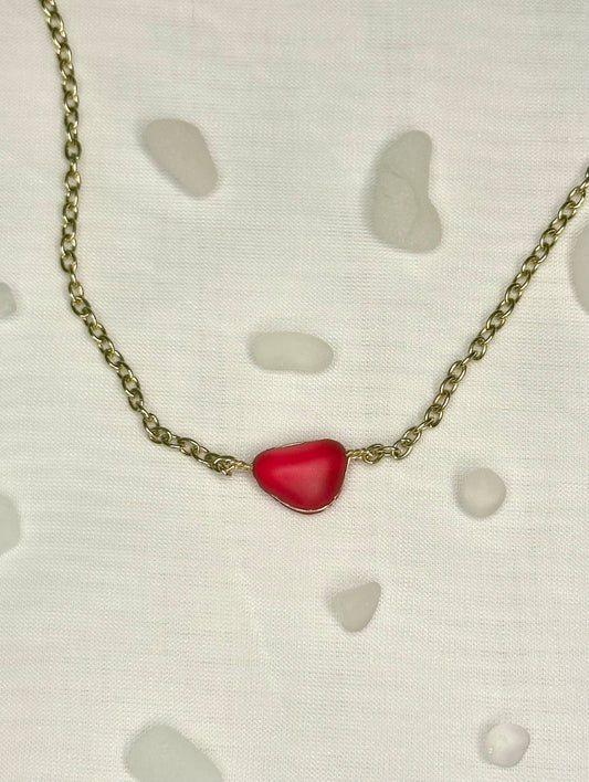 Ruby Red Sea Glass Necklace