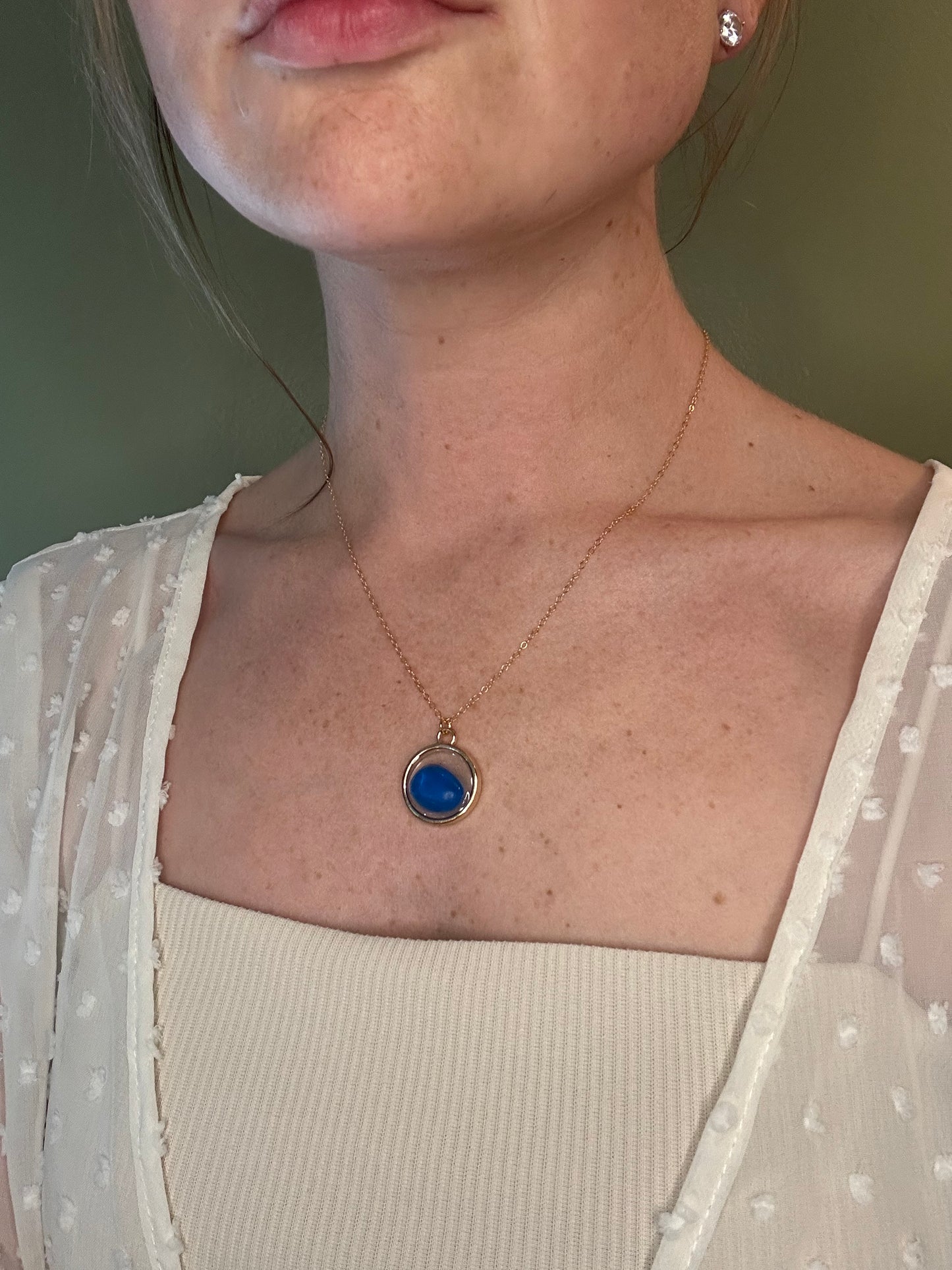 Deep Blue Sea Glass Pendant Necklace