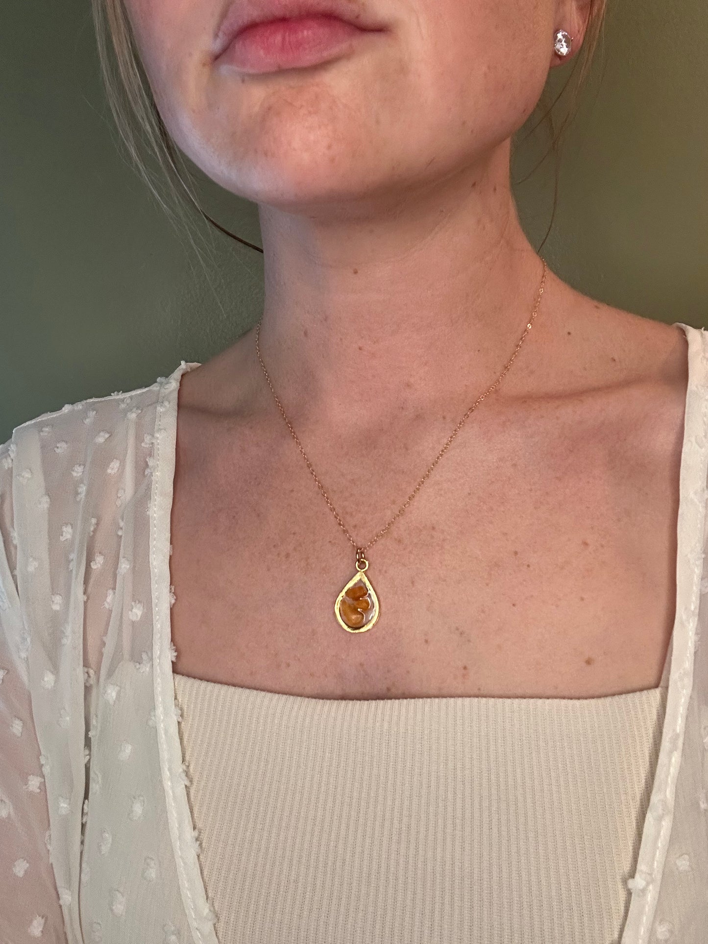 Amber Sea Glass Teardrop Pendant Necklace