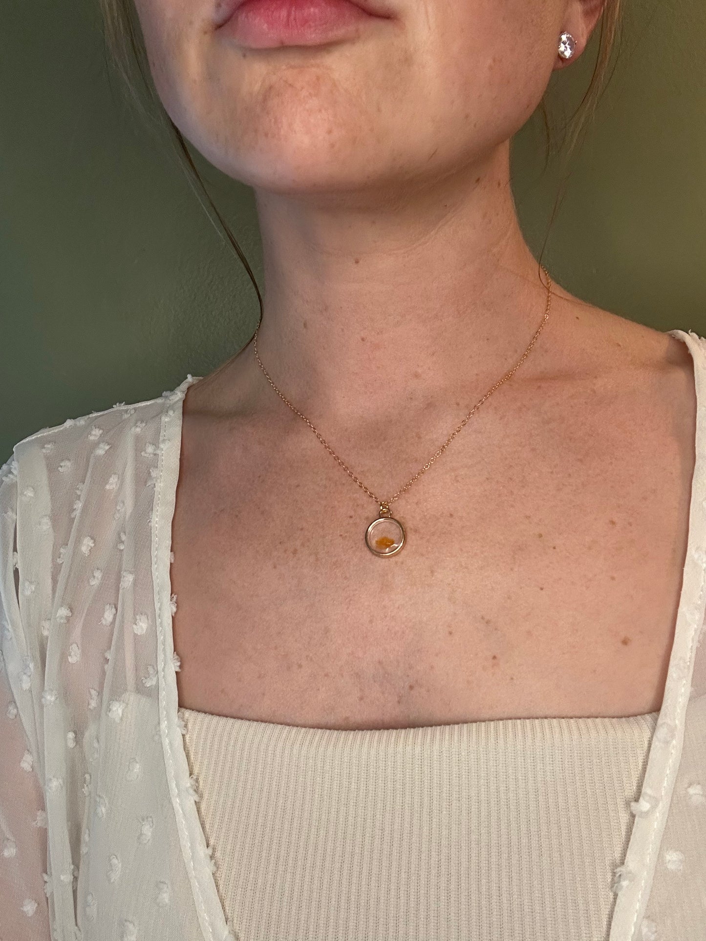 Amber Sea Glass Gold Pendant Necklace