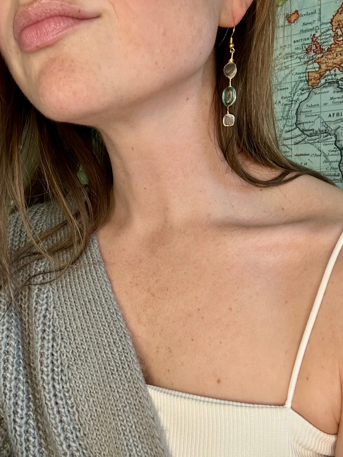 Dangling Blue and Clear Sea Glass Earrings